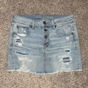 American Eagle Light Blue Distressed Mini Skirt